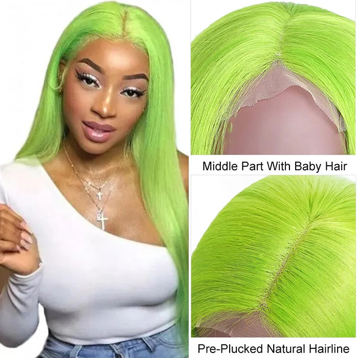 13X4 HD Lace Wigs Long Straight Hair Green Color Wigs for Fashion Women with Natural Hairline