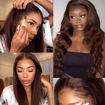 #4 Brown Wigs Straight & Body Wave Natural Human Hair Wigs Colored Lace Front Wigs