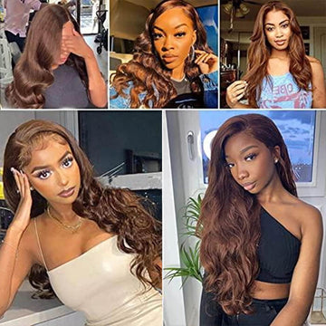 #4 Brown Wigs Straight & Body Wave Natural Human Hair Wigs Colored Lace Front Wigs