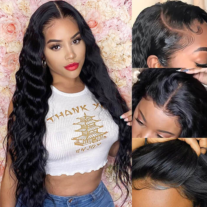 Loose Deep Wave 4x4 HD Lace Closure Crimped Wigs Pre Plucked Human Hair