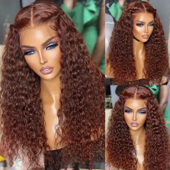 #33 Auburn Color Deep Wave 13x4/4x4 HD Lace Front Human Hair Wigs For Women High Quality Wigs