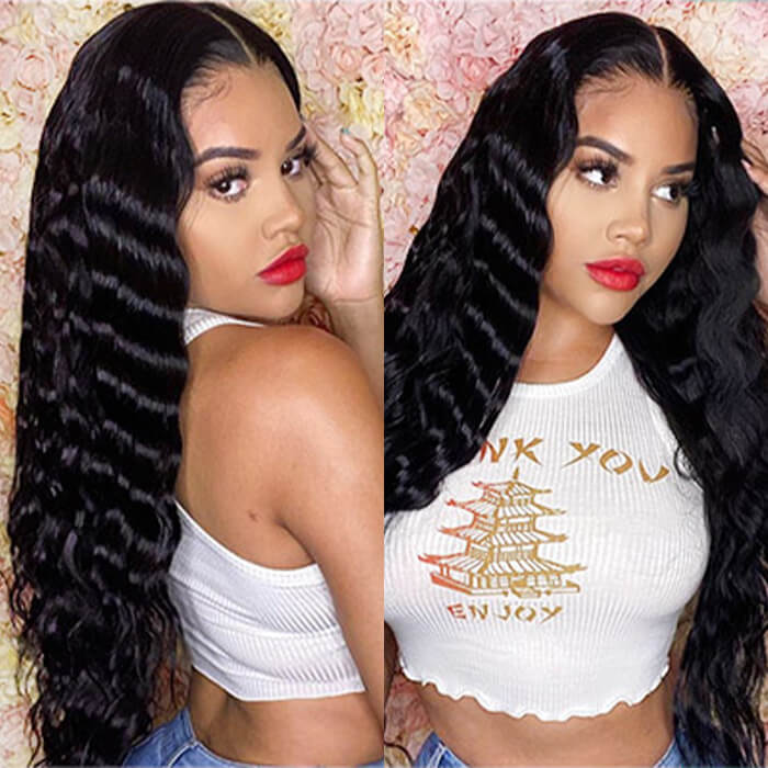 Loose Deep Wave 4x4 HD Lace Closure Crimped Wigs Pre Plucked Human Hair