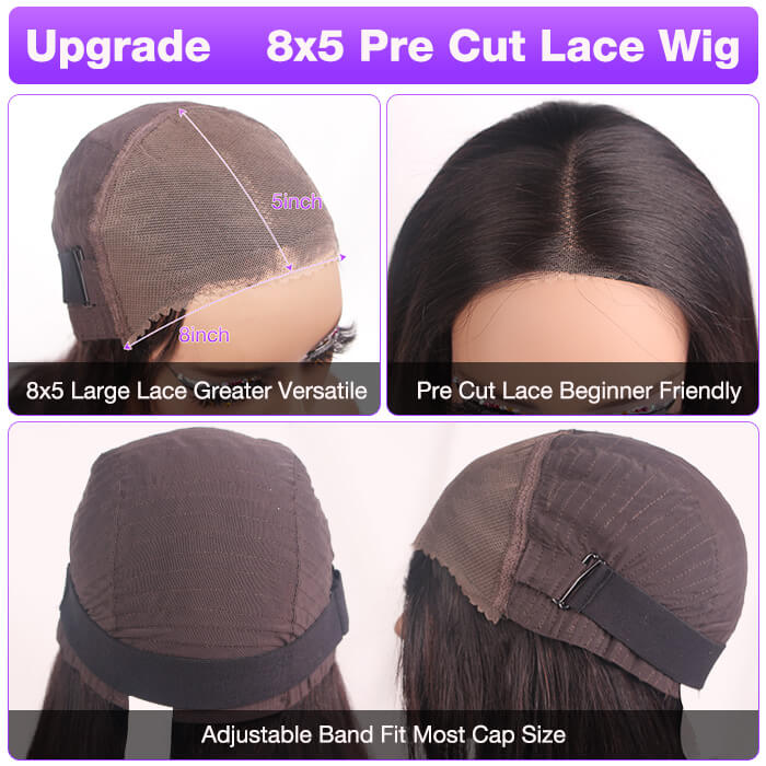 Upgrade 7x5/8x5 HD Pre Cut Lace Glueless Body Wave Lace Closure Wigs Human Hair Wear & Go