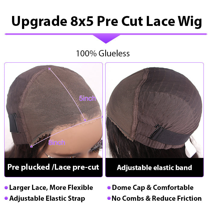 Bleached Knots | Upgrade 8x5 HD Pre Cut Lace Glueless Water Wave Lace Closure Wig Human Hair Wear & Go