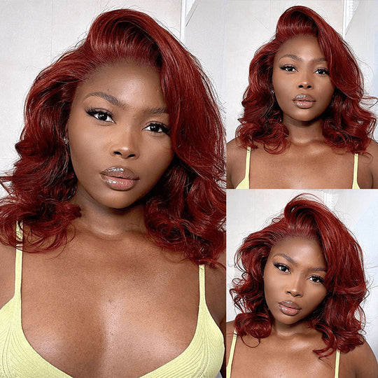 #33 Dark Auburn Color Body Wave 13x4/5x5 HD Lace Frontal Wigs Short Bob Red Brown Wigs 150% Density