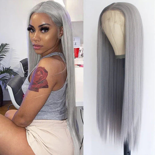 Sliver Gray Color Silky Straight 13x6/5*5 Lace Front Pre Plucked Human Hair Wigs For Women