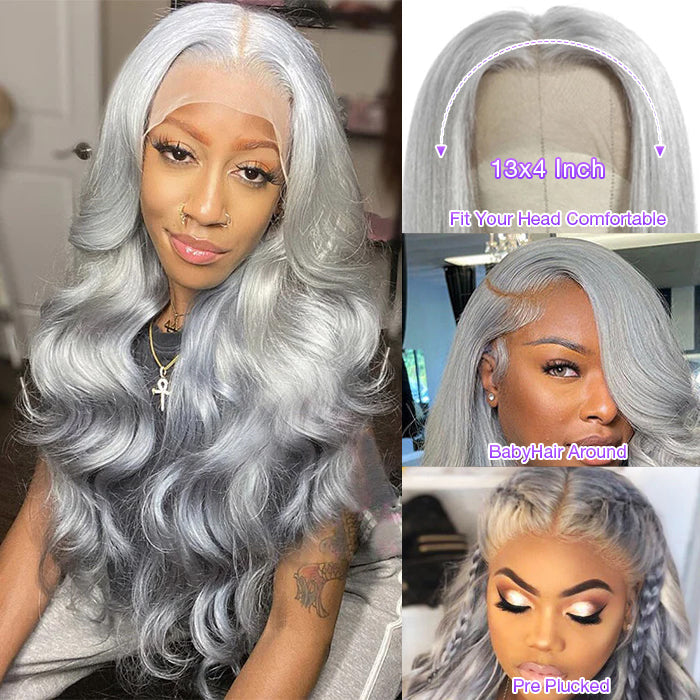 Grey Human Hair Wigs 13x4 HD Lace Frontal Wigs Colored Human Hair Wigs For Women