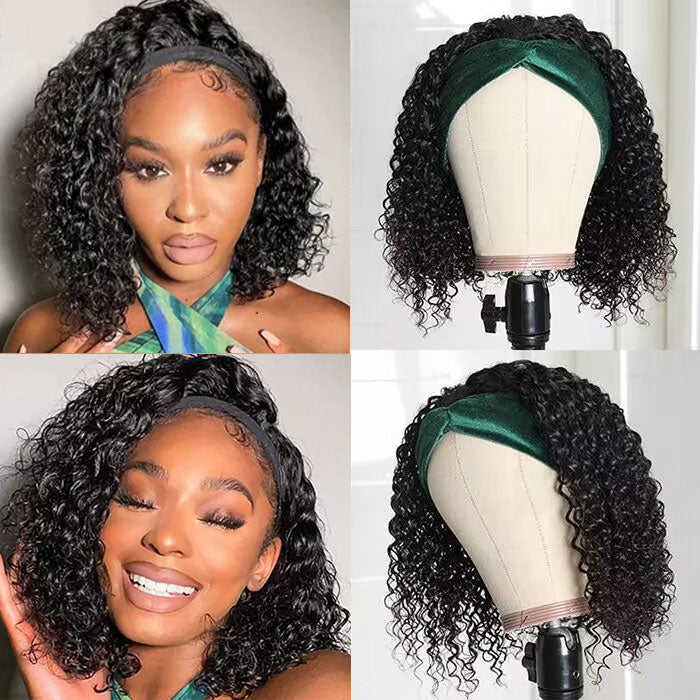 Curly Hair Headband Bob Wigs Human Hair Half Wigs 10-14 Inch Human Hair Headband Wigs