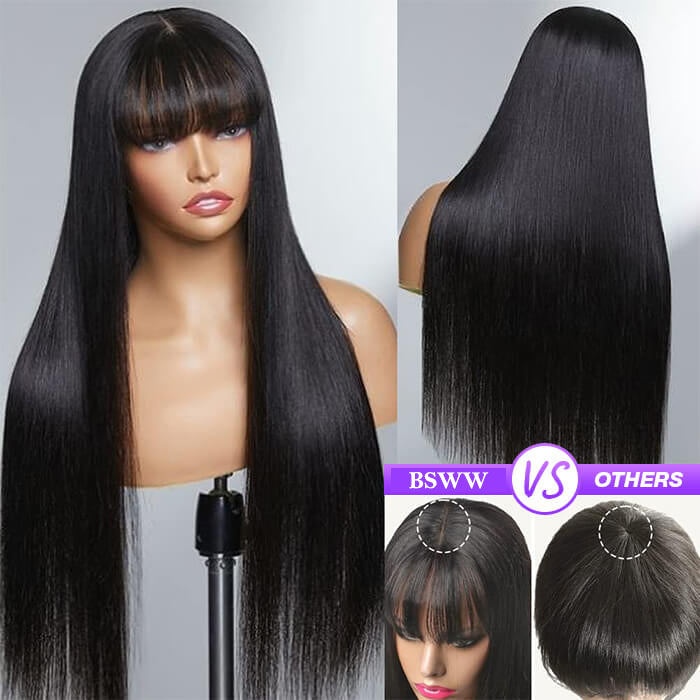 Glueless Human Hair Wigs with Bangs for Black Women Straight 2x4 HD Lace Wigs With Bangs