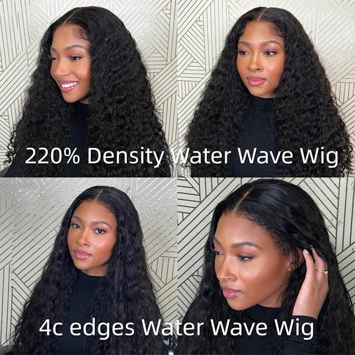 4C Edges Hairline Wigs Water Wave 13x4 HD Lace Front Wigs Human Hair With Curly Baby Hair Realistic Hairline