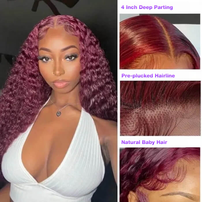 99J Straight/Body Wave 13x4 Burgundy HD Lace Front Pre Plucked Colored Human Hair Wigs for Women