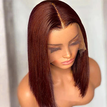 #33 Dark Auburn Color Short Bob Red Brown Wigs 13x4/4x4 Bob Lace Frontal Wigs 150% Density