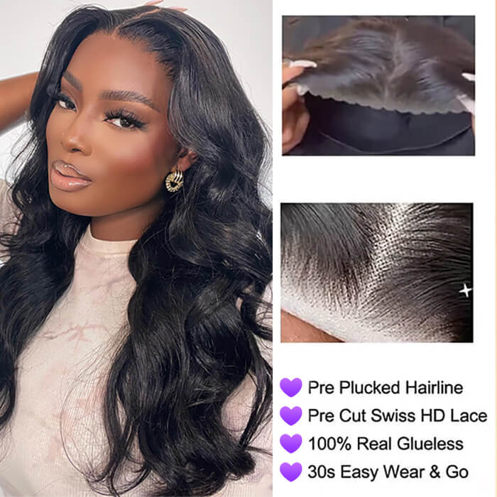 Body Wave 13x4 Pre Cut Lace Frontal Wigs For Women No Glue Wear And Go Glueless Wigs