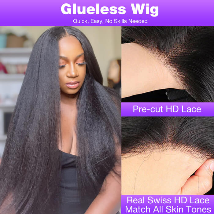 Kinky Straight 4x4/5x5 Pre Cut HD Lace Closure Human Hair Wigs Wear & Go Glueless Wigs