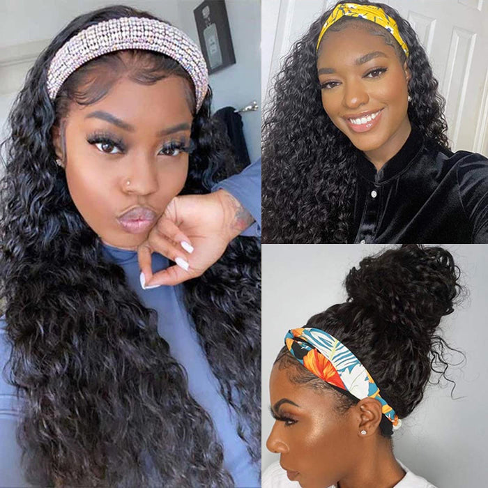 Water Wave Wigs Human Hair Headband Wigs Natural Wave Half Wigs