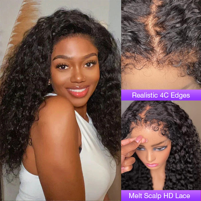 4C Edges Hairline Wigs Water Wave 13x4 HD Lace Front Wigs Human Hair With Curly Baby Hair Realistic Hairline