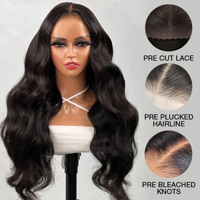 Copy of Bleached Knots | Upgrade 8x5 HD Pre Cut Lace Glueless Body Wave Lace Closure Wig Human Hair Wear & Go
