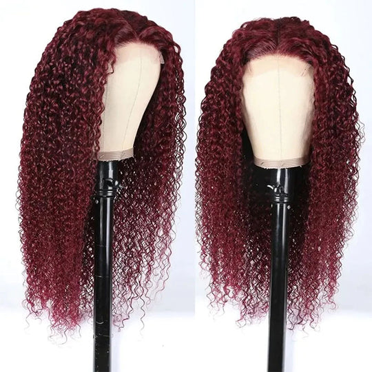 99J Burgundy Color 13x4 HD Lace Front Wigs Pre Plucked Long Curly Virgin Human Hair Wigs