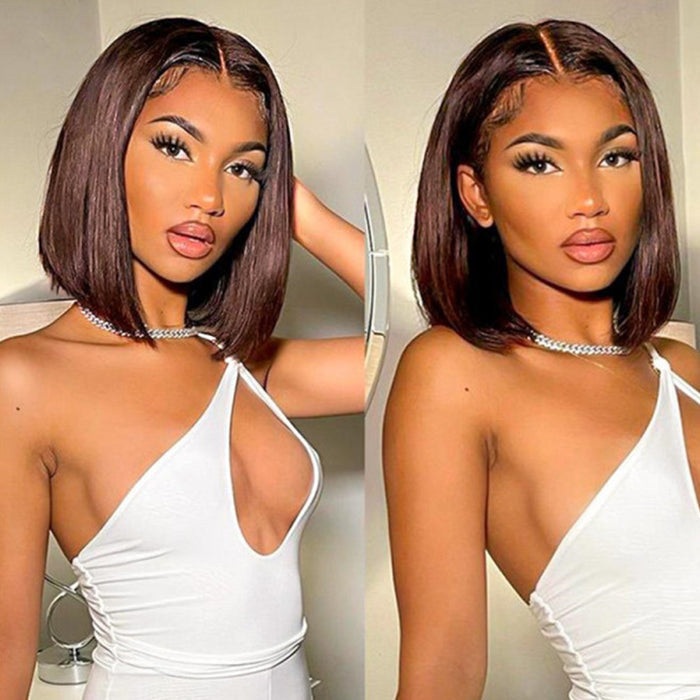 #4 Chocolate Brown Short Straight Bob 13x4/13x6 Lace Front Wigs Human Virgin Hair 150% Density