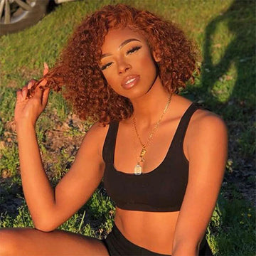 Reddish Brown Color Curly Short Bob Wigs 13X413x6 HD Lace Front Human Hair Wigs Pre-Plucked Hairline