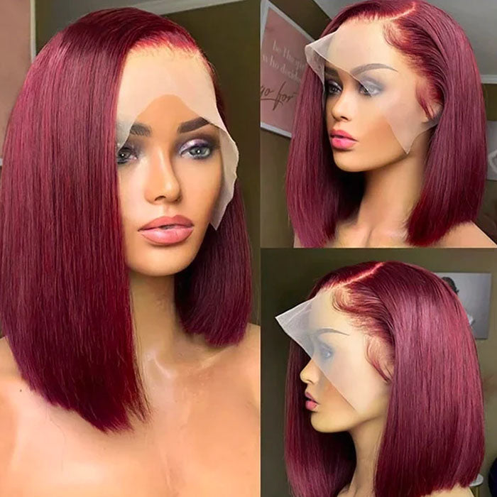 99J Burgundy13x4 Short Bob Lace Front Wigs For Black Women Pre Plucked Glueless Human Hair Wigs