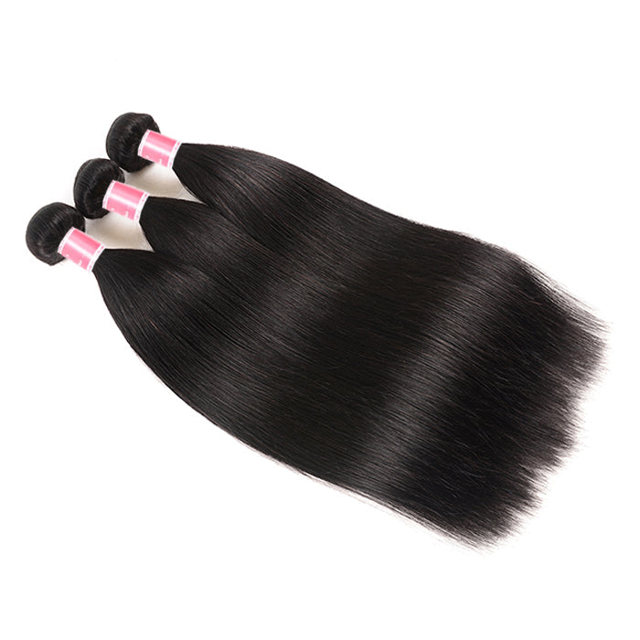 Malaysian Straight Hair 3 Bundles with 4*4 Closure Soft Unprocessed Virgin Human Hair