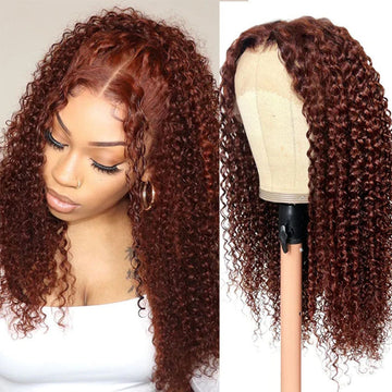 4x4 Pre Cut HD Lace Red Brown Curly Glueless Wig With Breathable Cap Quick & Easy