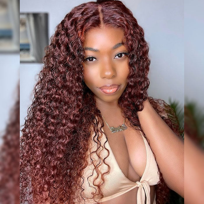 #33 Auburn Color Deep Wave 13x4/4x4 HD Lace Front Human Hair Wigs For Women High Quality Wigs