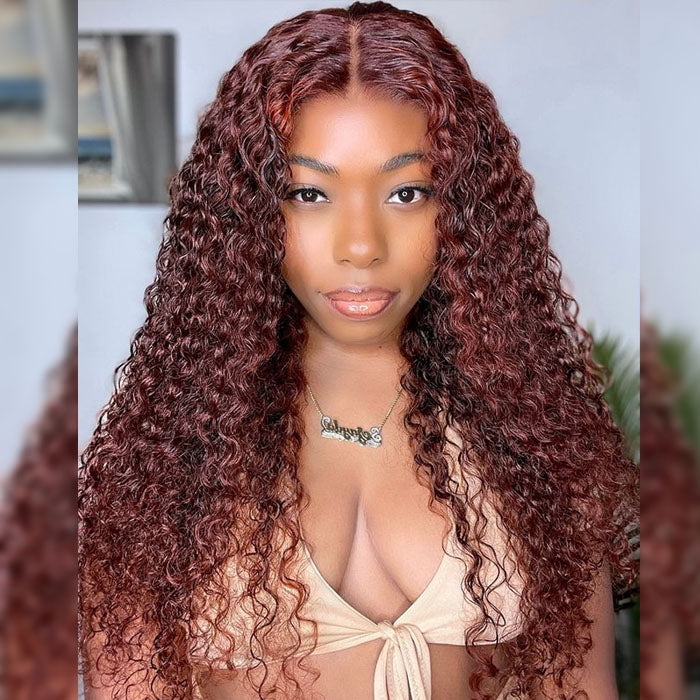 #33 Auburn Color Deep Wave 13x4/4x4 HD Lace Front Human Hair Wigs For Women High Quality Wigs