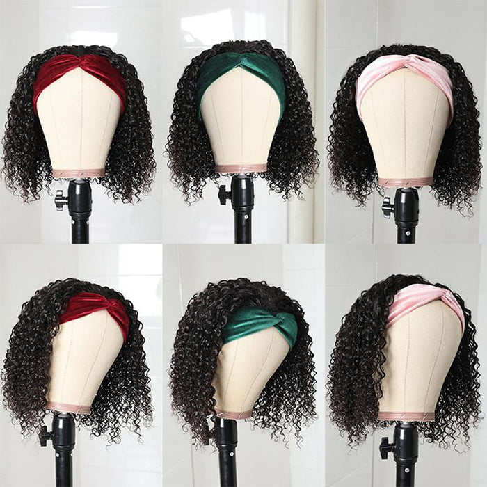 Curly Hair Headband Bob Wigs Human Hair Half Wigs 10-14 Inch Human Hair Headband Wigs