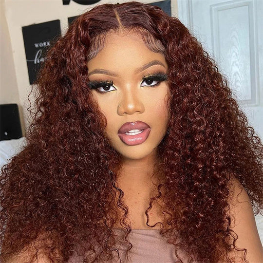 4x4 Pre Cut HD Lace Red Brown Curly Glueless Wig With Breathable Cap Quick & Easy