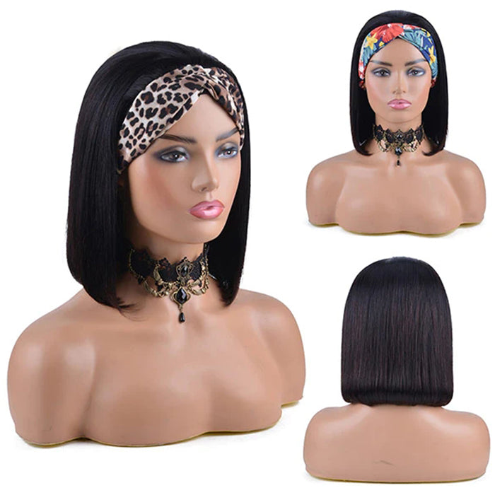 Straight Hair Headband Bob Wigs Human Hair Half Wig 10-14 Inch