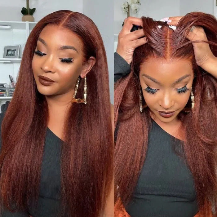 #33 Reddish Brown Human Hair Wigs 4x4 HD Lace Closure Wigs Natural Density Auburn Copper Color