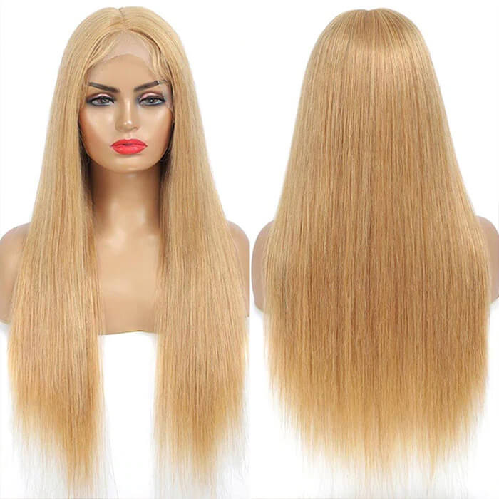 Honey Blonde 13x4 HD Transparent Lace Front Wigs #27 Colored Human Hair Frontal Wigs