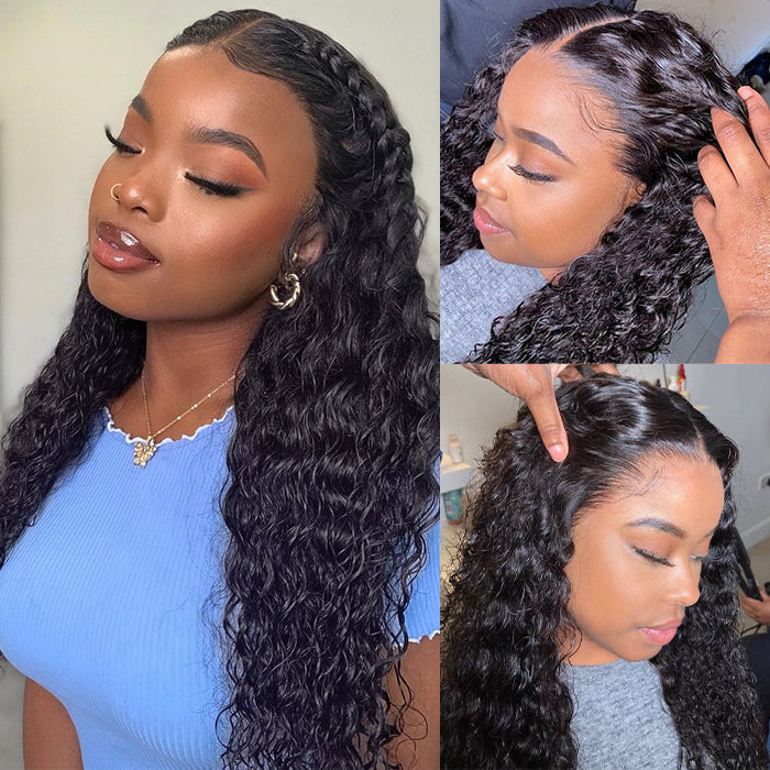 13x6 Full Lace Wigs Water Wave HD Transparent Lace Frontal Human Hair Wigs Pre Plucked Hairline