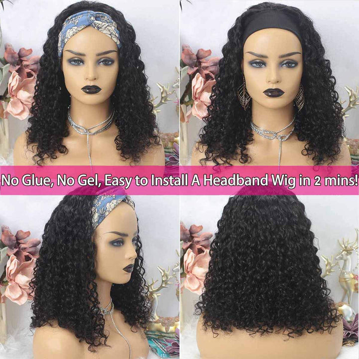 150% Density Full Texture Headband Human Hair Wigs Full Machine Made Full Looking Lace Wigs