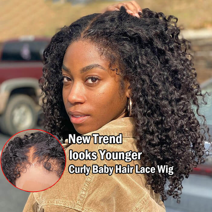 Natural 4C Curly Edges Hairline 13x4/5x5 HD Lace Front Wigs With Curly Baby Hair Realistic Hairline