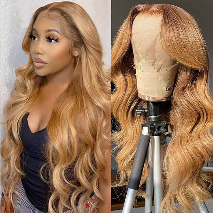 (Body Wave #27 Colored HD Lace Human Hair Wigs For Women Honey Blonde 13*4 13*6 Lace Frontal Wigs