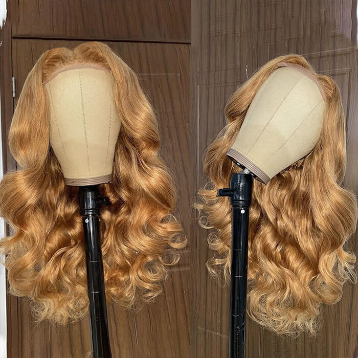 Honey Blonde 13x4 HD Transparent Lace Front Wigs #27 Colored Human Hair Frontal Wigs