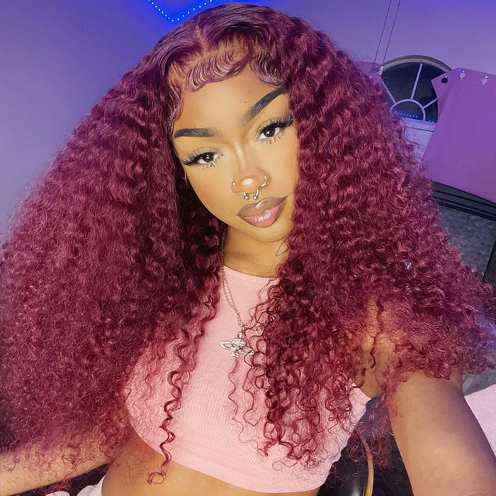 Flash Sale-99J Burgundy Deep Wave Human Hair Wigs 4x4 HD Lace Closure Wigs