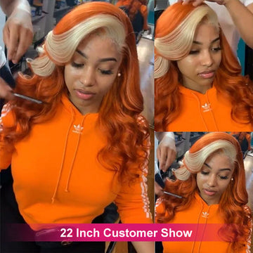 Ginger Wigs With Blonde Highlights Colored Lace Front Wigs Body Wave Ombre Human Hair Wigs