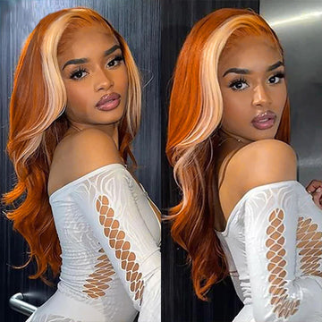 Ginger Wigs With Blonde Highlights Colored Lace Front Wigs Body Wave Ombre Human Hair Wigs