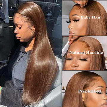 #4 Chocolate Brown 13x4 HD Lace Front Wigs Human Hair Wigs For Women Pre Plucked