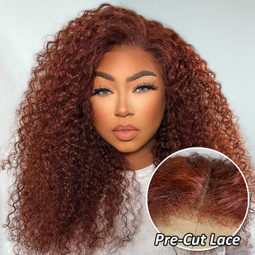 4x4 Pre Cut HD Lace Red Brown Curly Glueless Wig With Breathable Cap Quick & Easy