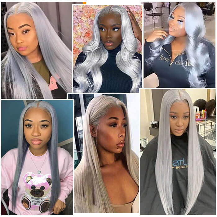 Grey Human Hair Wigs 13x4 HD Lace Frontal Wigs Colored Human Hair Wigs For Women