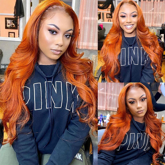 Ginger Orange Wigs 13*4 Transparent HD Lace Human Hair Wigs Pre Plucked Hairline