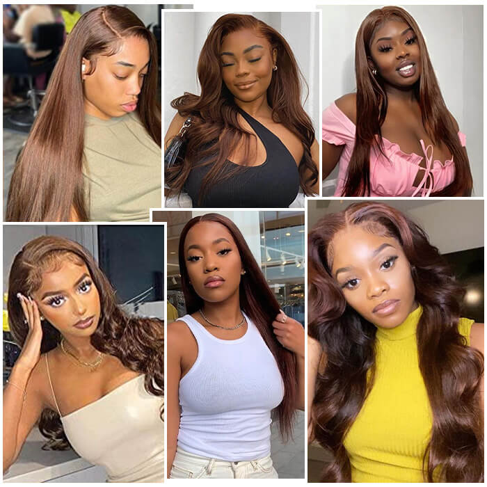 Chocolate Brown Closure Wigs Glueless Pre-cut Lace 5x5 Pre-cut Lace Wigs #4 Colored Human Hair Wigs For Women