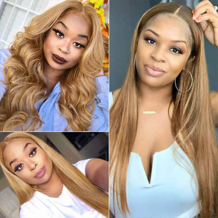 Honey Blonde 13x4 HD Transparent Lace Front Wigs #27 Colored Human Hair Frontal Wigs