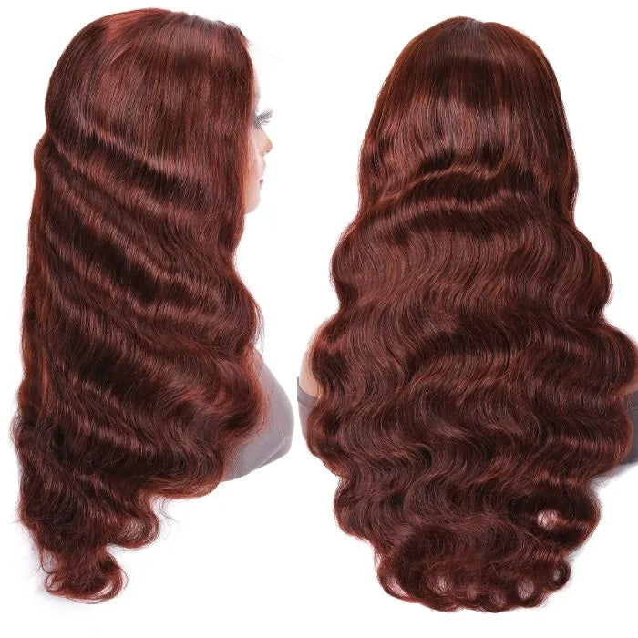 Reddish Brown 13x4 HD Lace Human Hair Wigs #33B Auburn Colored Body Wave Wigs