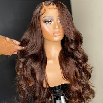 #4 Chocolate Brown Wigs 13x6 HD Transparent Lace Frontal Wigs Pre-Colored Human Hair Wigs